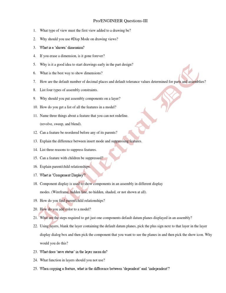 Pro/ENGINEER Questions-III | PDF
