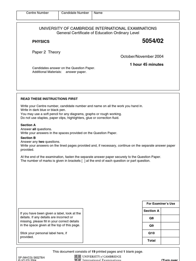Paper 2 Nov 2004 Physics | PDF | Atomic Nucleus | Heat