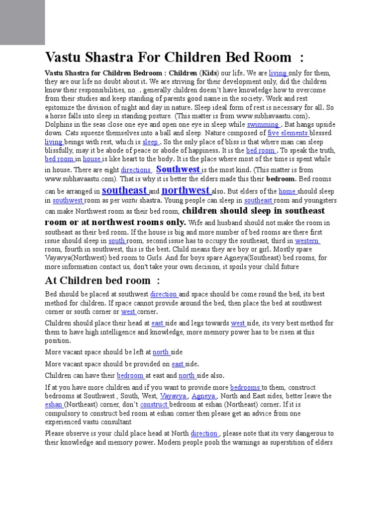 Vastu Shastra For Children Bed Room PDF