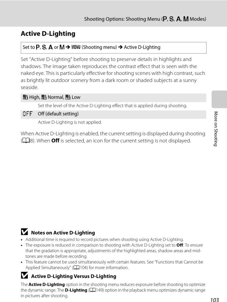 Active D-Lighting Settings Explained | PDF | Computers