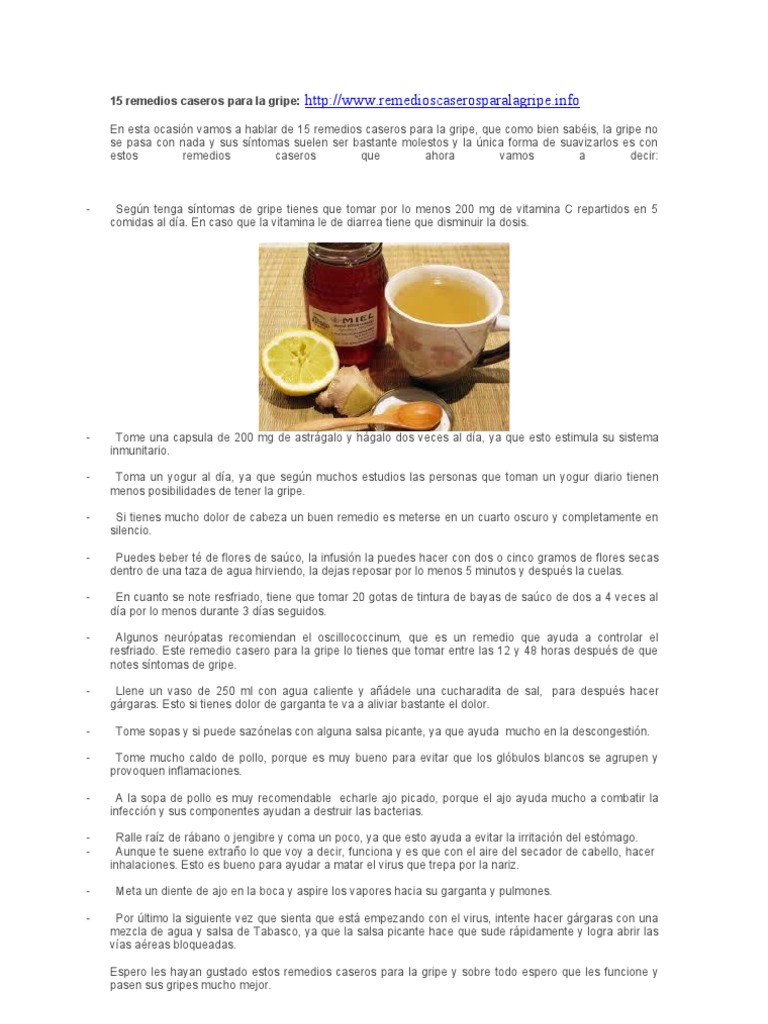 15 Remedios Caseros para La Gripe | PDF | Influenza | Resfriado comun