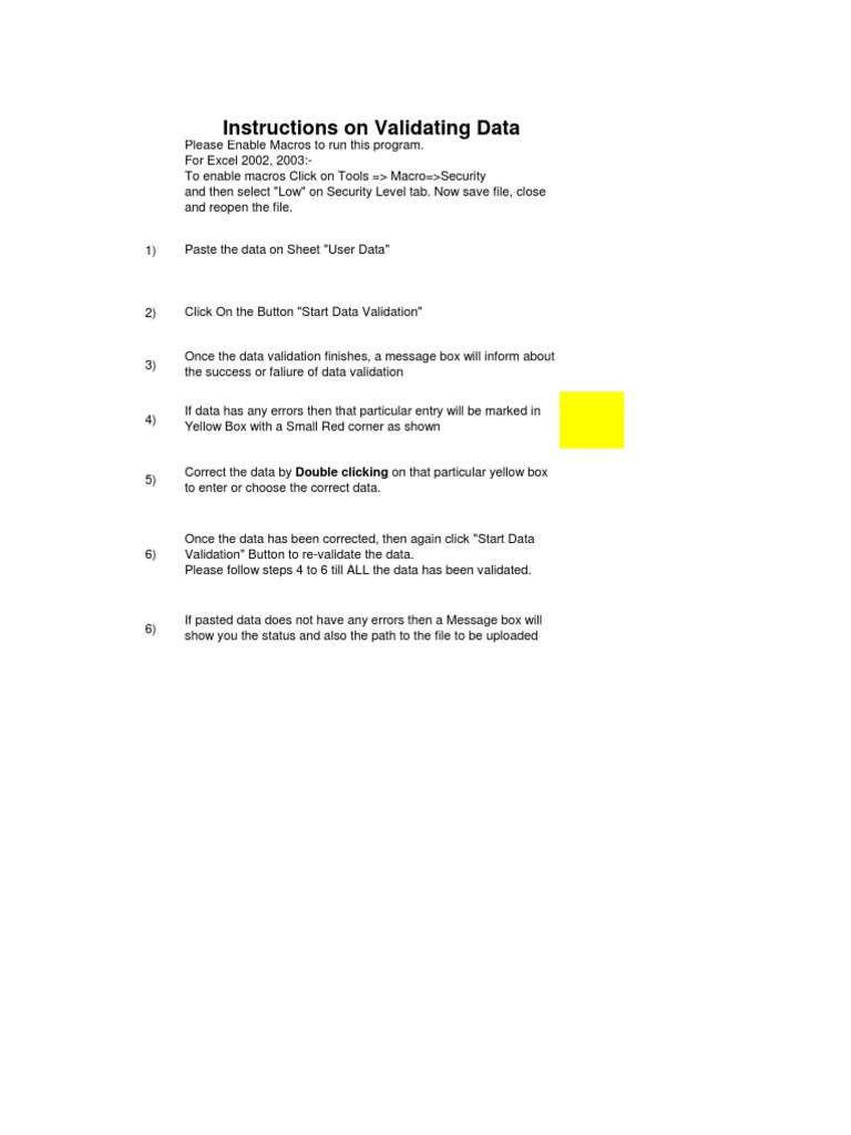 Data Validation Instructions for Excel | PDF | Microsoft Excel | Banks