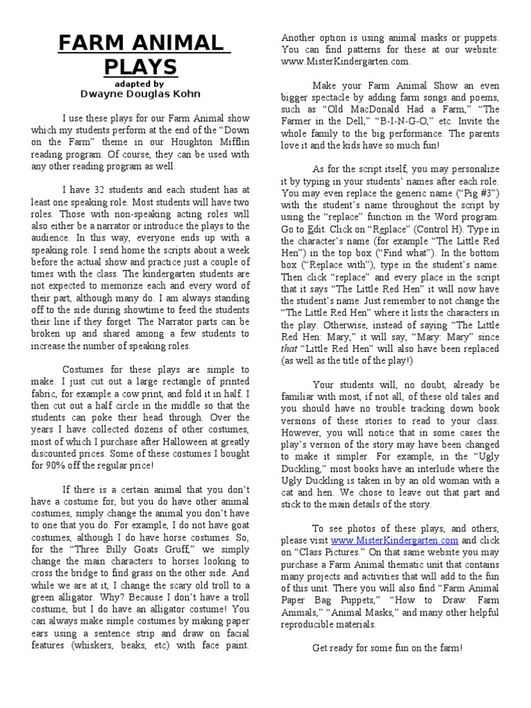 Animal Scripts For A Play PDF Duck The Ugly Duckling