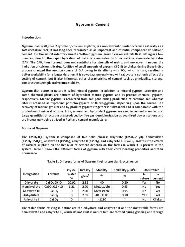 Gypsum in Cement PDF Gypsum Chemistry