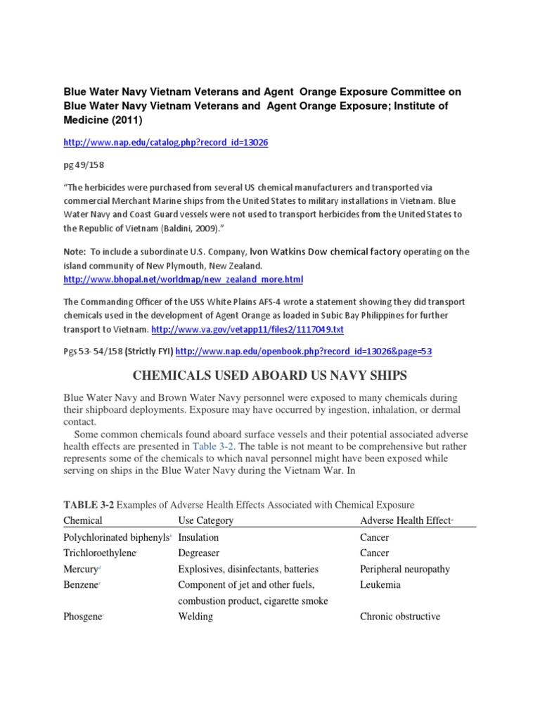 Blue Water Navy Vietnam Veterans And Agent Orange Exposure Committee On Blue Water Navy Vietnam Veterans And Agent Orange Exposure Agent Orange United States Navy