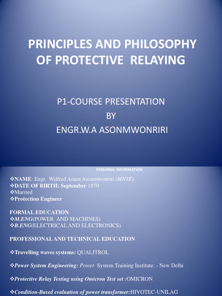 Principles and Philosophy of Protective Relaying PDF Electric Power