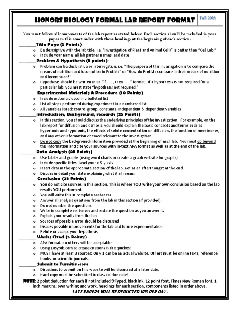 Formal Lab Report Format and Checklist PDF Citation Science