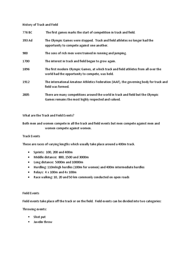 History of Track and Field Track And Field Leisure