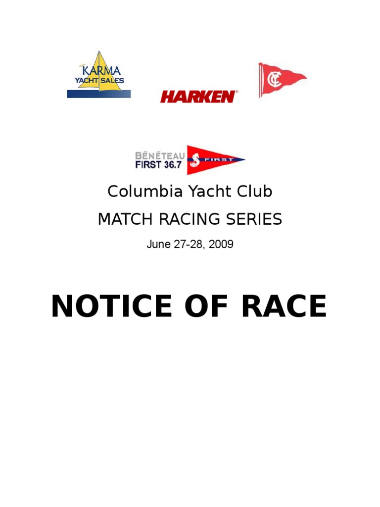 Notice of Race: Columbia Yacht Club Match Racing Series | PDF ...