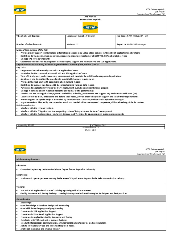 VAS Engineer PDF Competence (Human Resources) Computing