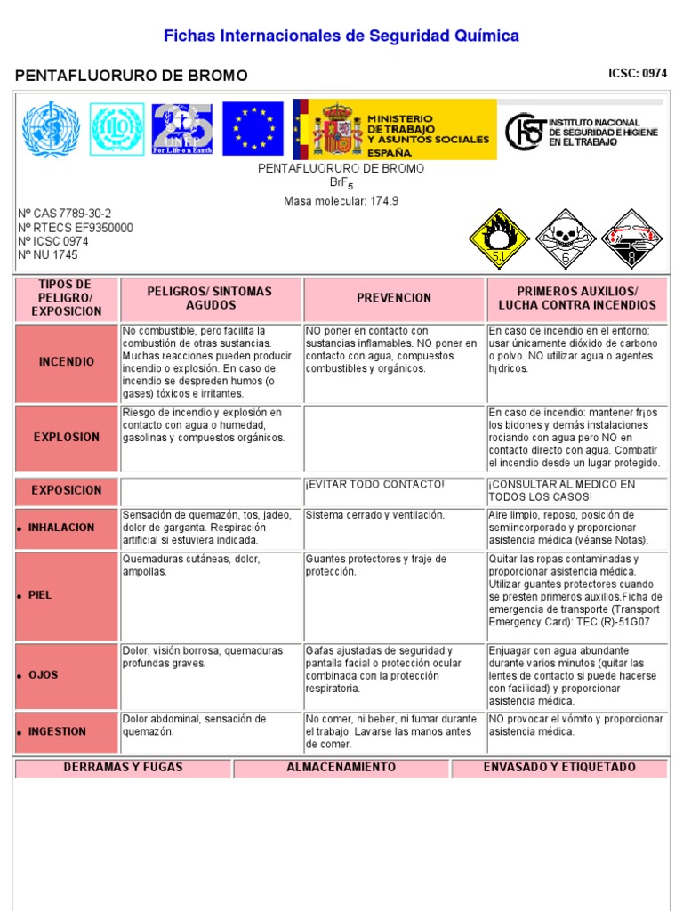Pentafluoruro de Bromo PDF Primeros auxilios Agua