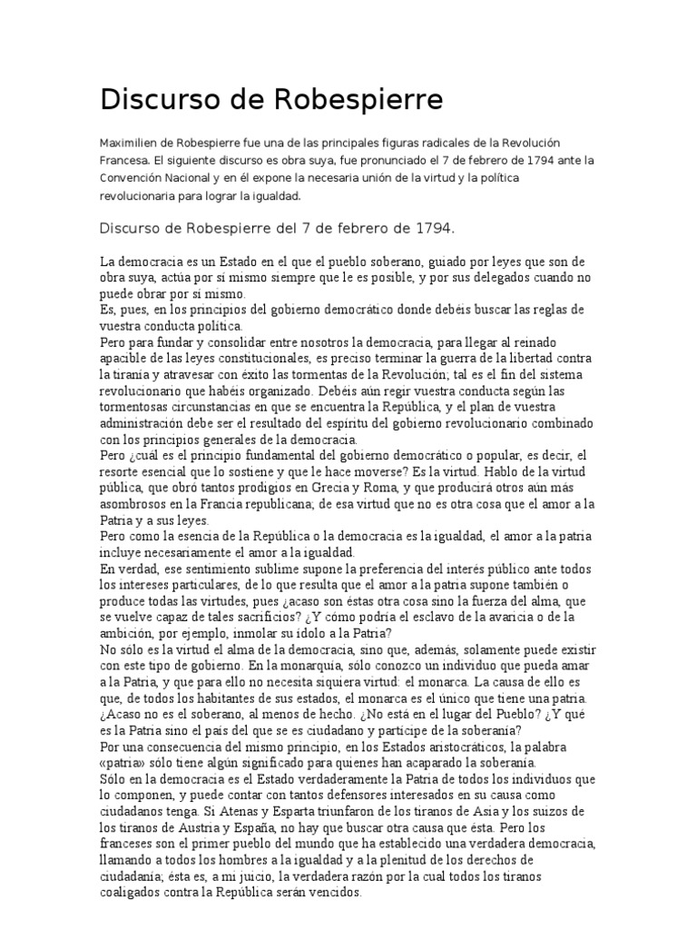 Discurso Robespiere | PDF | Maximilien Robespierre | República