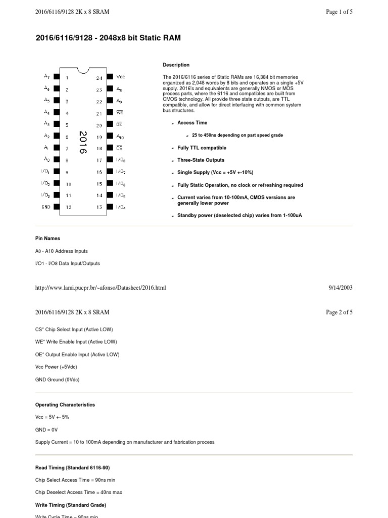 6116 9128 2016 | PDF | Random Access Memory | Digital Electronics