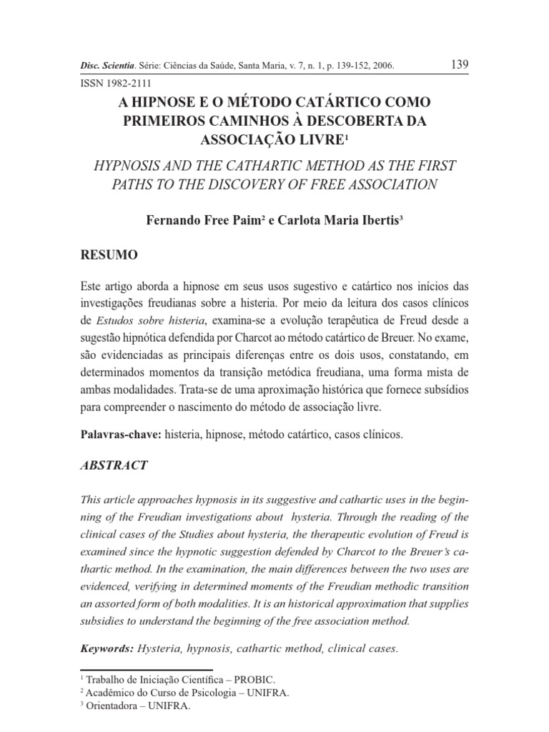 Freud e o Metodo Catartico | PDF | Hipnose | Histeria