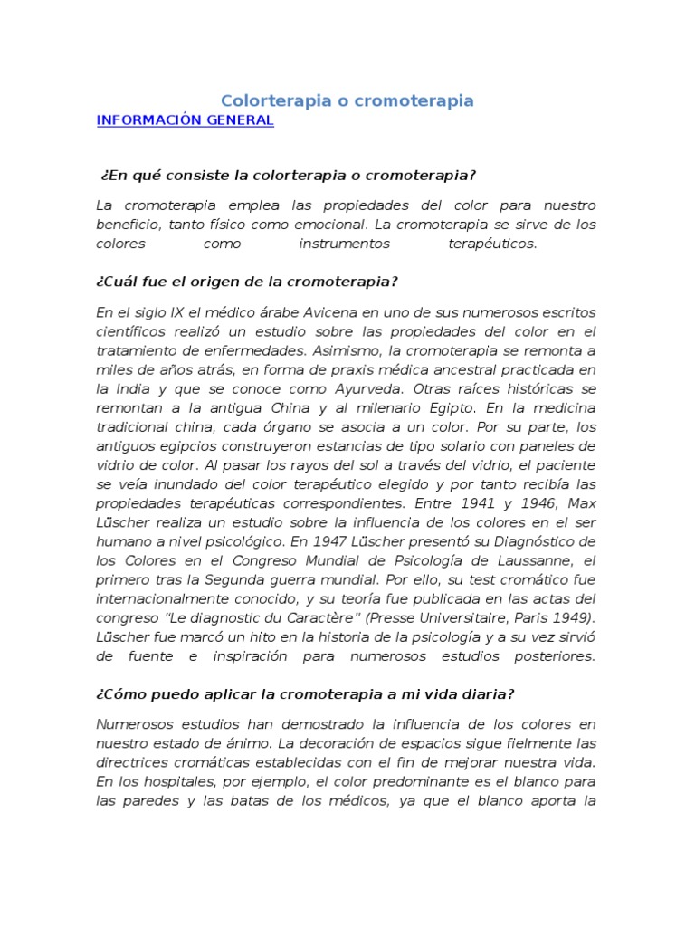 Beneficios de la Cromoterapia | PDF | Relaciones personales, crianza y ...