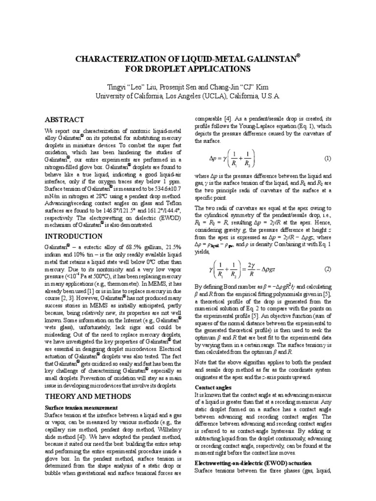Characterization of LiquidMetal Galinstan PDF Drop (Liquid