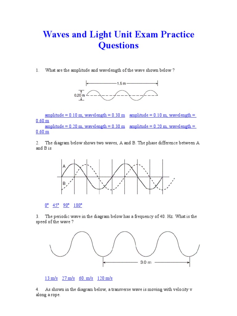 Waves and Light Unit Exam Practice Questions.doc Wavelength Waves