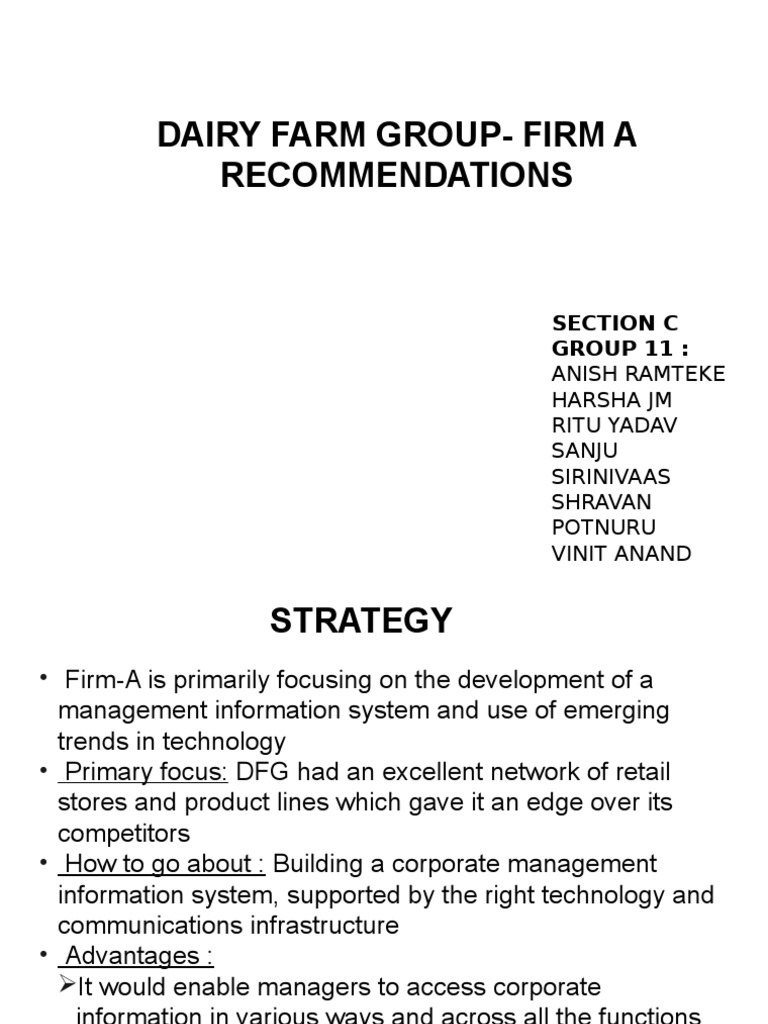 DAIRY FARM GROUP Redesign of Business Systems and Processes Case