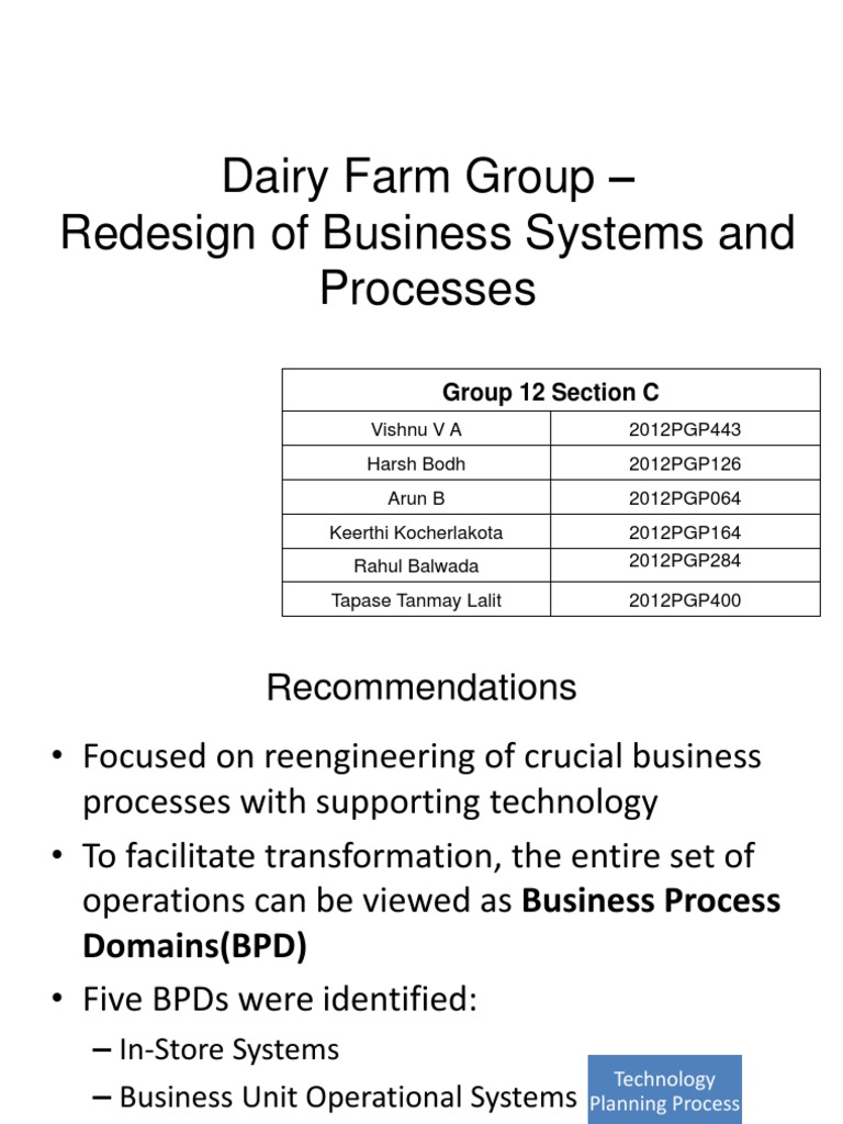 DAIRY FARM GROUP Redesign of Business Systems and Processes Case