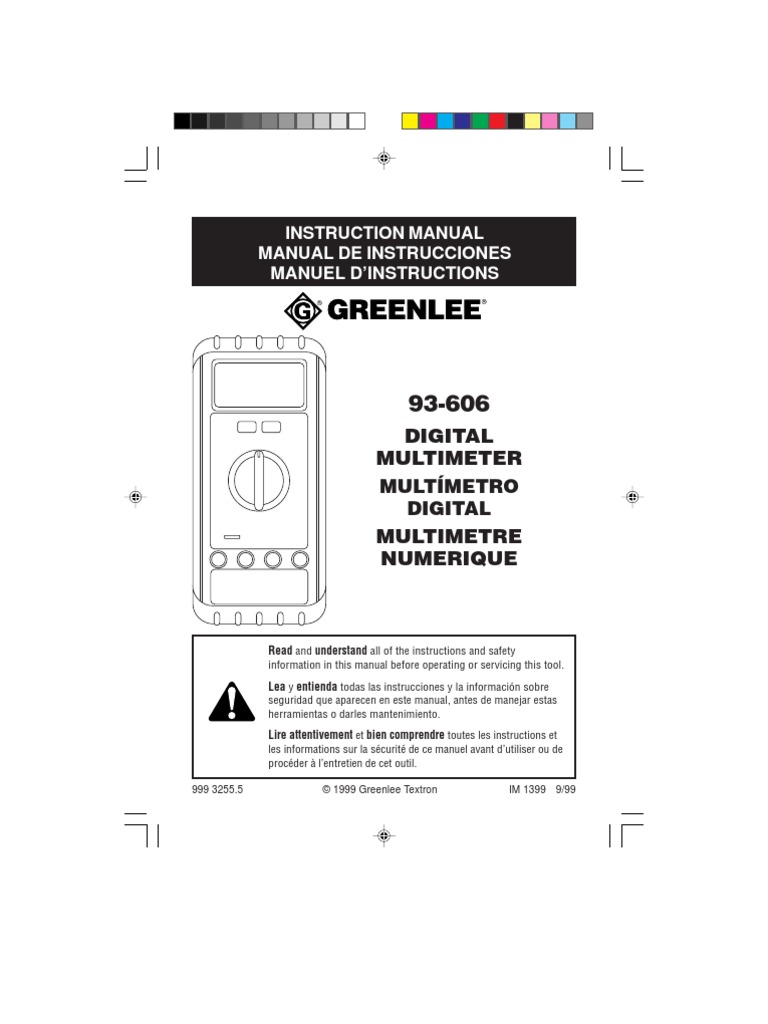 Greenlee 93606 Digital Multimeter PDF Hazards Electricity