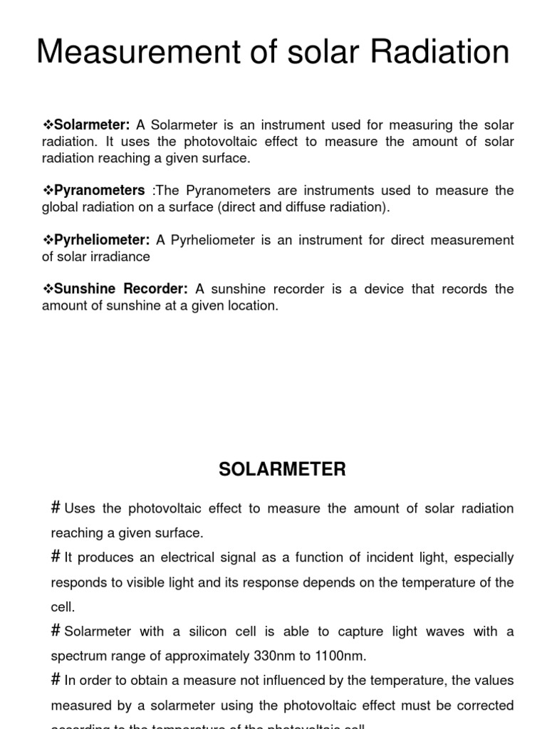 Solar Radiation Measurement Instruments | PDF | Electromagnetic ...