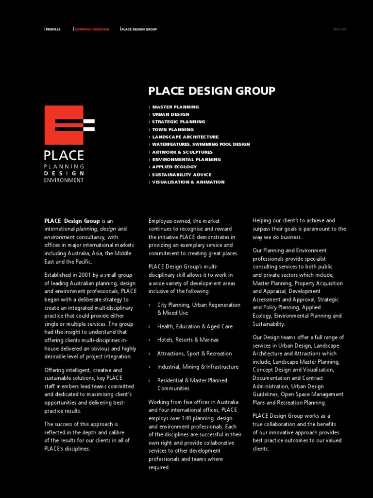 Place Design Group Company Overview PDF Landscape Urban Design
