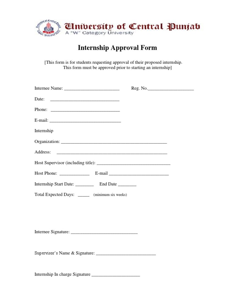 Internship Approval Form (Minimum Six Weeks) PDF