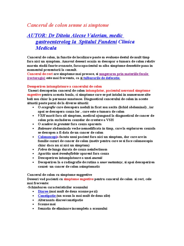 Cancerul de Colon Semne Si Simptome | PDF