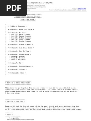 Gamefaqs Final Fantasy Tactics Advance Gba Job Class Guide By K1n90fp0rtu9al Pdf Japanese Role Playing Video Games Gaming