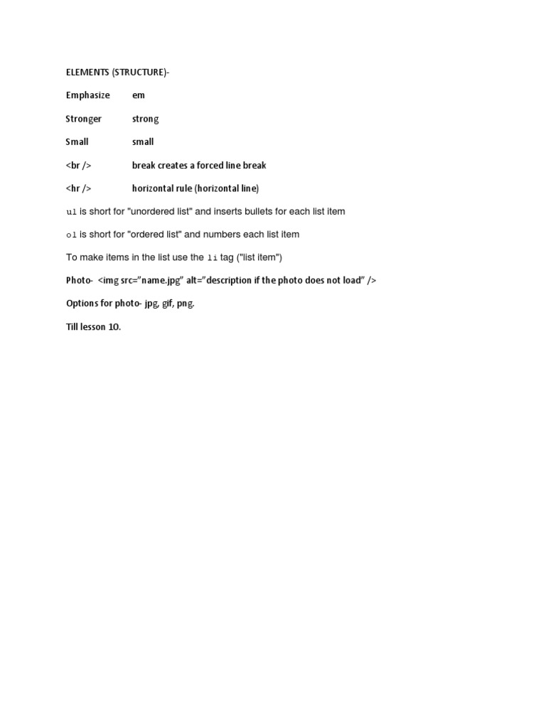 HTML Elements and Structure Guide | PDF