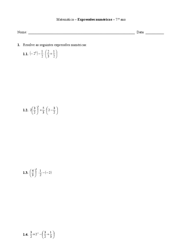 Expressões Numéricas Com Números Decimais 7o Ano