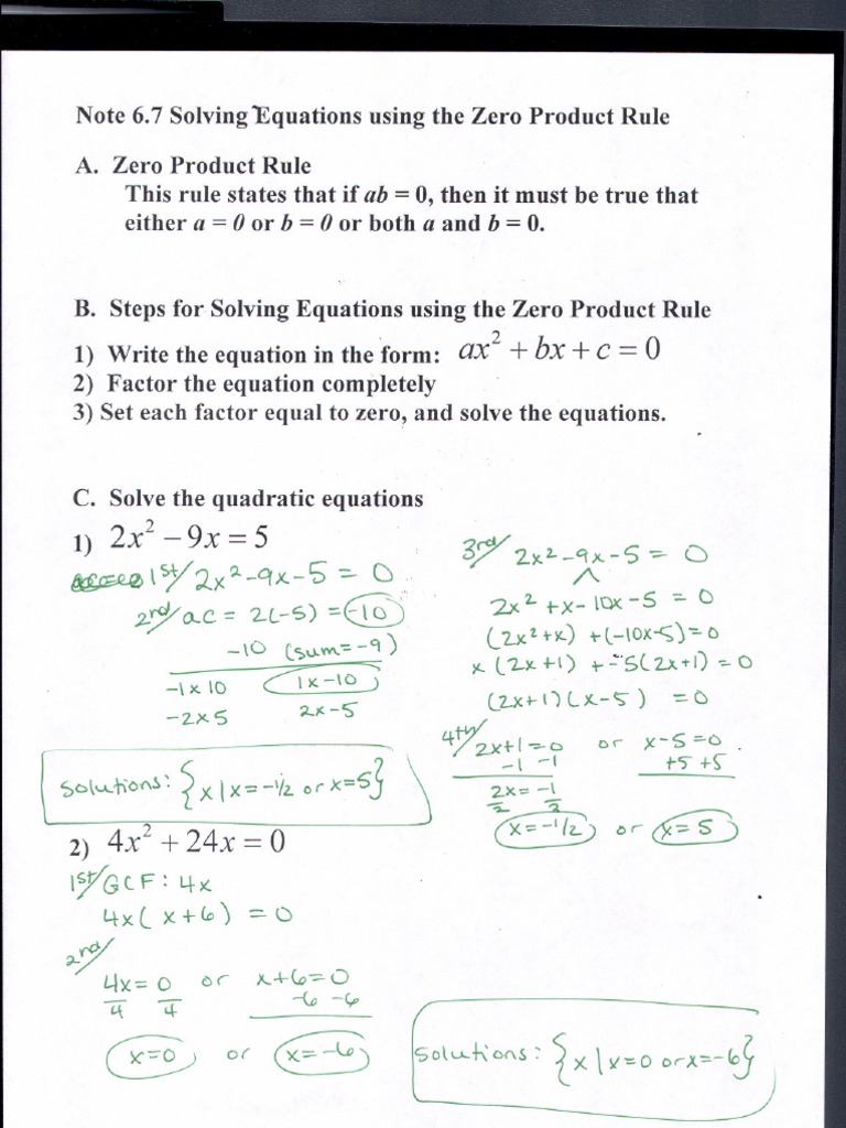 Solving Quadratic and HigherOrder Equations using the Zero Product