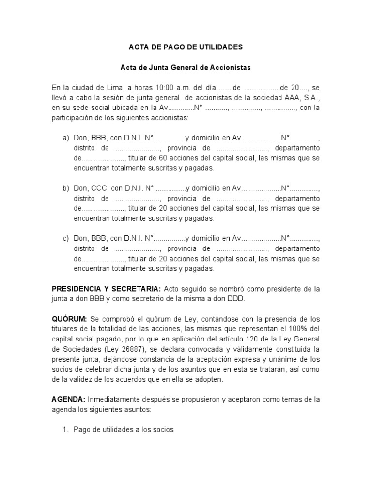 Acta de Pago de Utilidades | PDF | Pagaré | Gobierno