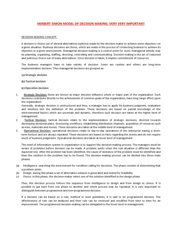 Herbert Simon's Decision-Making Model | PDF | Decision Making ...