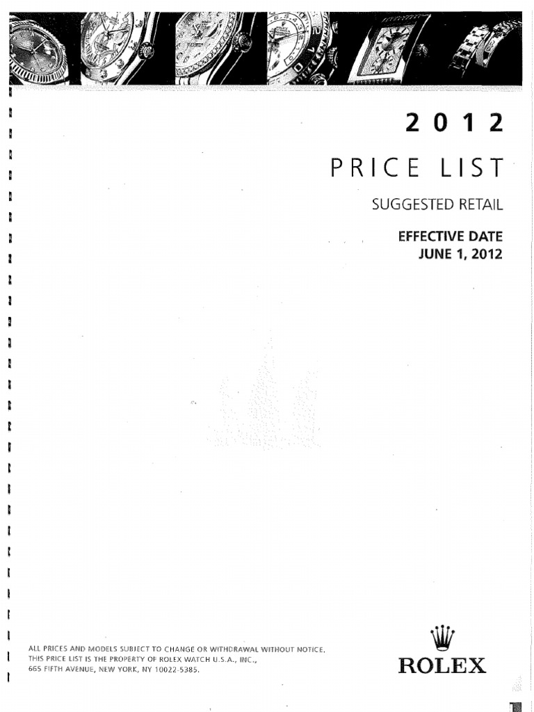 rolex 2012 price list