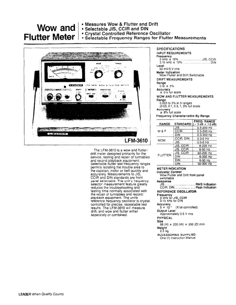 アンプ LEADER LTM-3610 WOW & FLUTTER METER Leader LFM-3610 Wow and Flutter Meter Manual | HiFi Engine