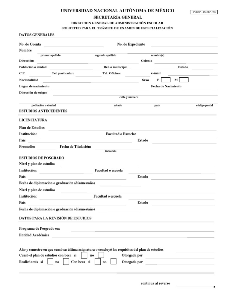 Solicitud de Examen de Especialización | PDF
