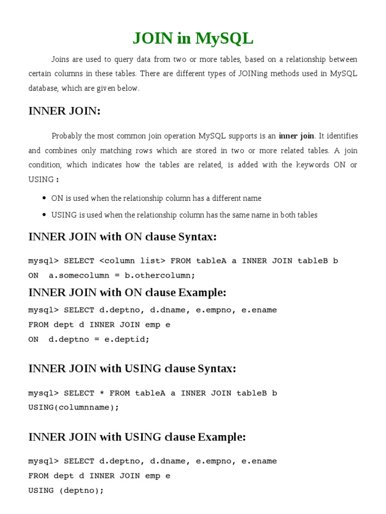 Join in MySQL | PDF | Data Management Software | Databases