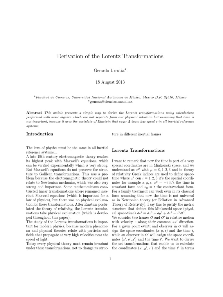 Lorentz Transformations Pdf Special Relativity Applied Mathematics
