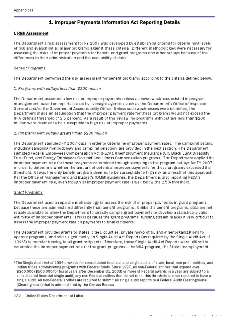 DOL Improper Payments Risk Assessment 2007 | PDF
