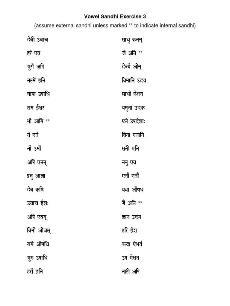 Assume External Sandhi Unless Marked To Indicate Internal Sandhi | PDF ...