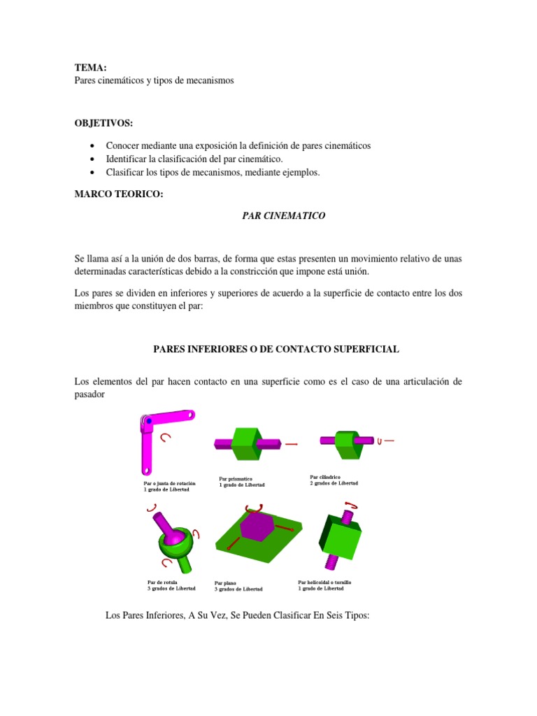 Tipos de Pares Cinemáticos y Mecanismos | PDF | Movimiento (física
