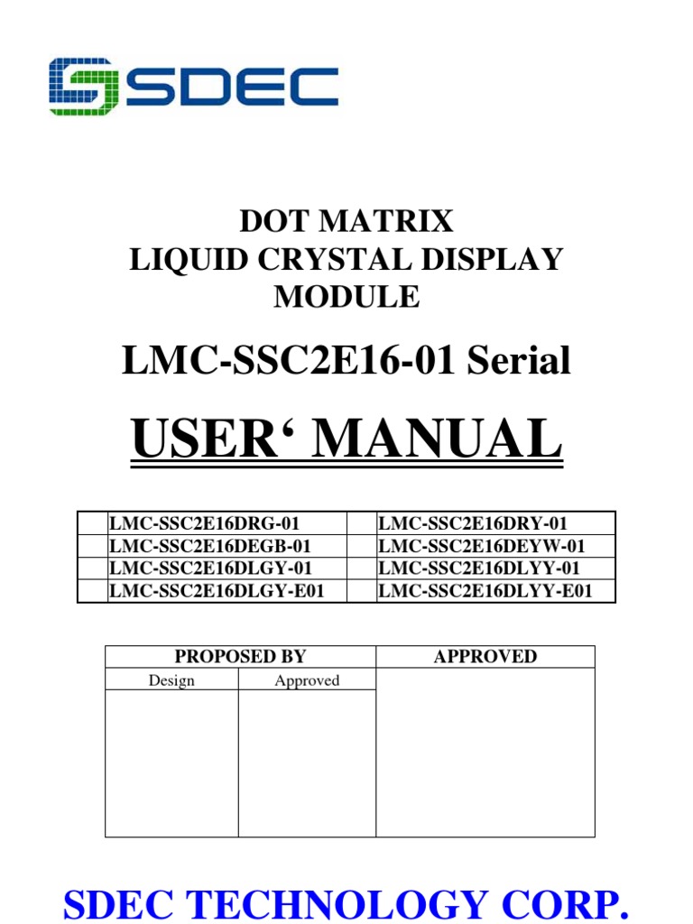 LMC-SSC2E16-01 Serial: User Manual | PDF | Backlight | Input/Output