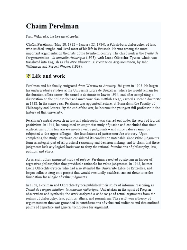 Chaim Perelman PDF Propositional Attitudes Psychological Attitude