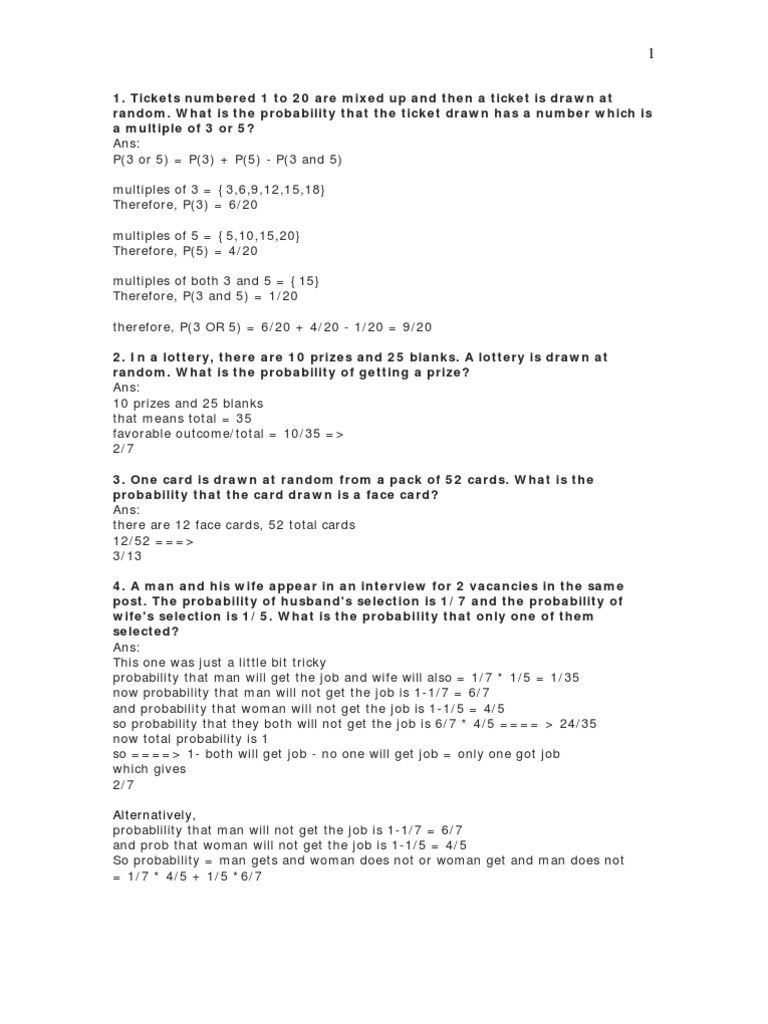 worksheet Probability On Numbers probability problems from thread1 odds probability