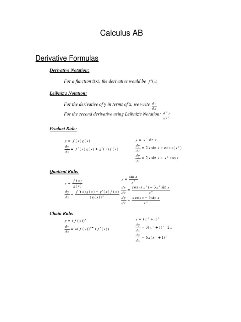Calc ab exam study guide logarithm sine