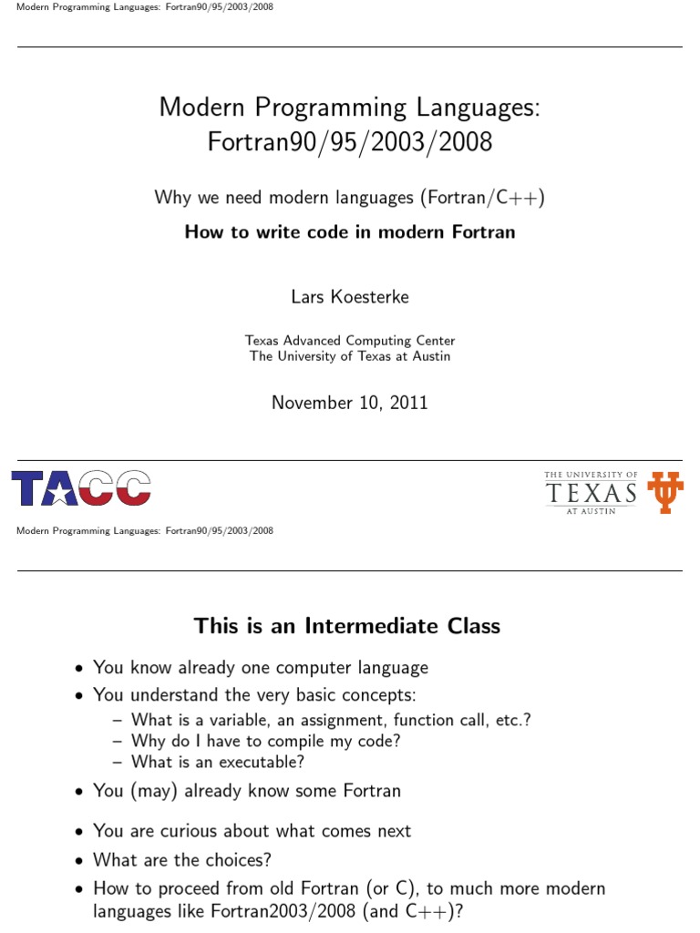 Modern Programming Languages: Fortran90/95/2003/2008 | PDF | Subroutine ...