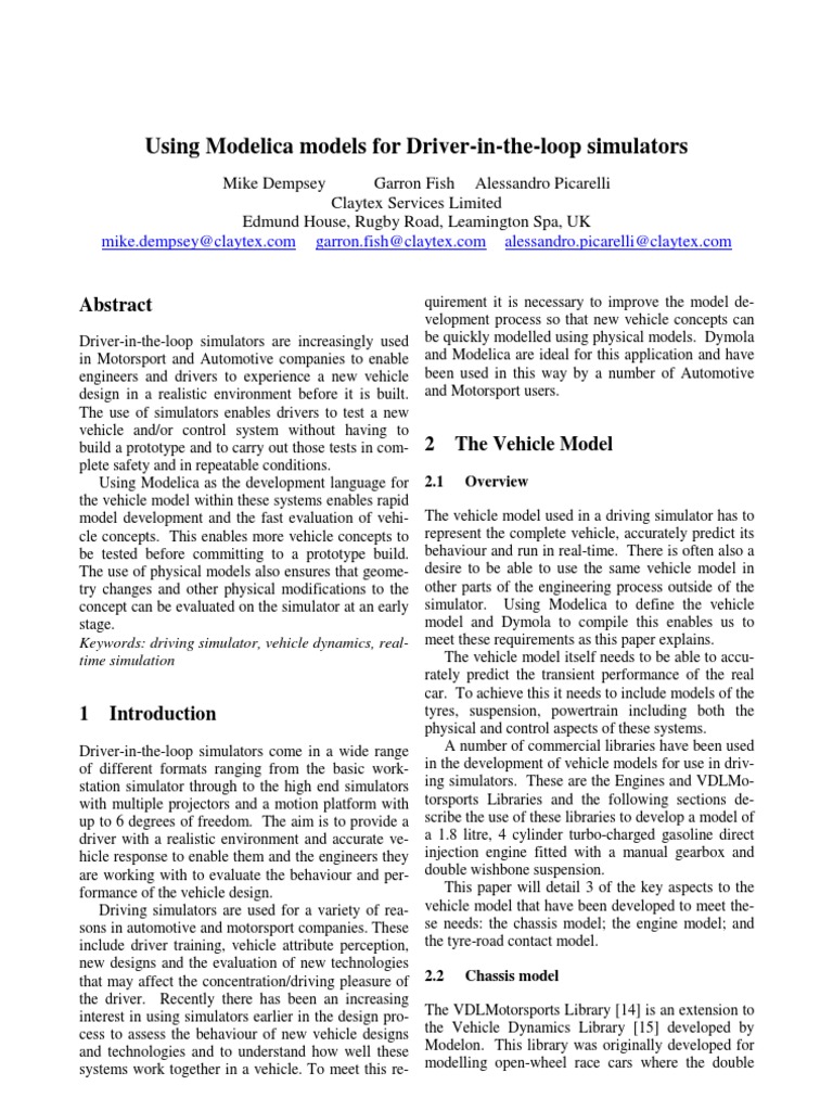 Using Modelica Models For Driver-In-The-loop Simulators | PDF ...
