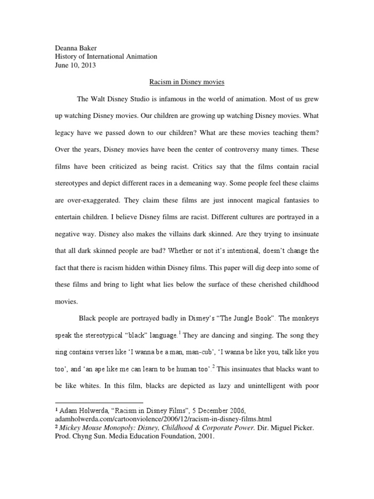 Racism in Disney Movies PDF Walt Disney Racism