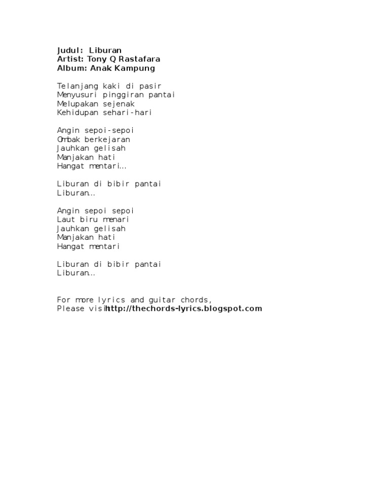 Tony Q Rastafara Liburan